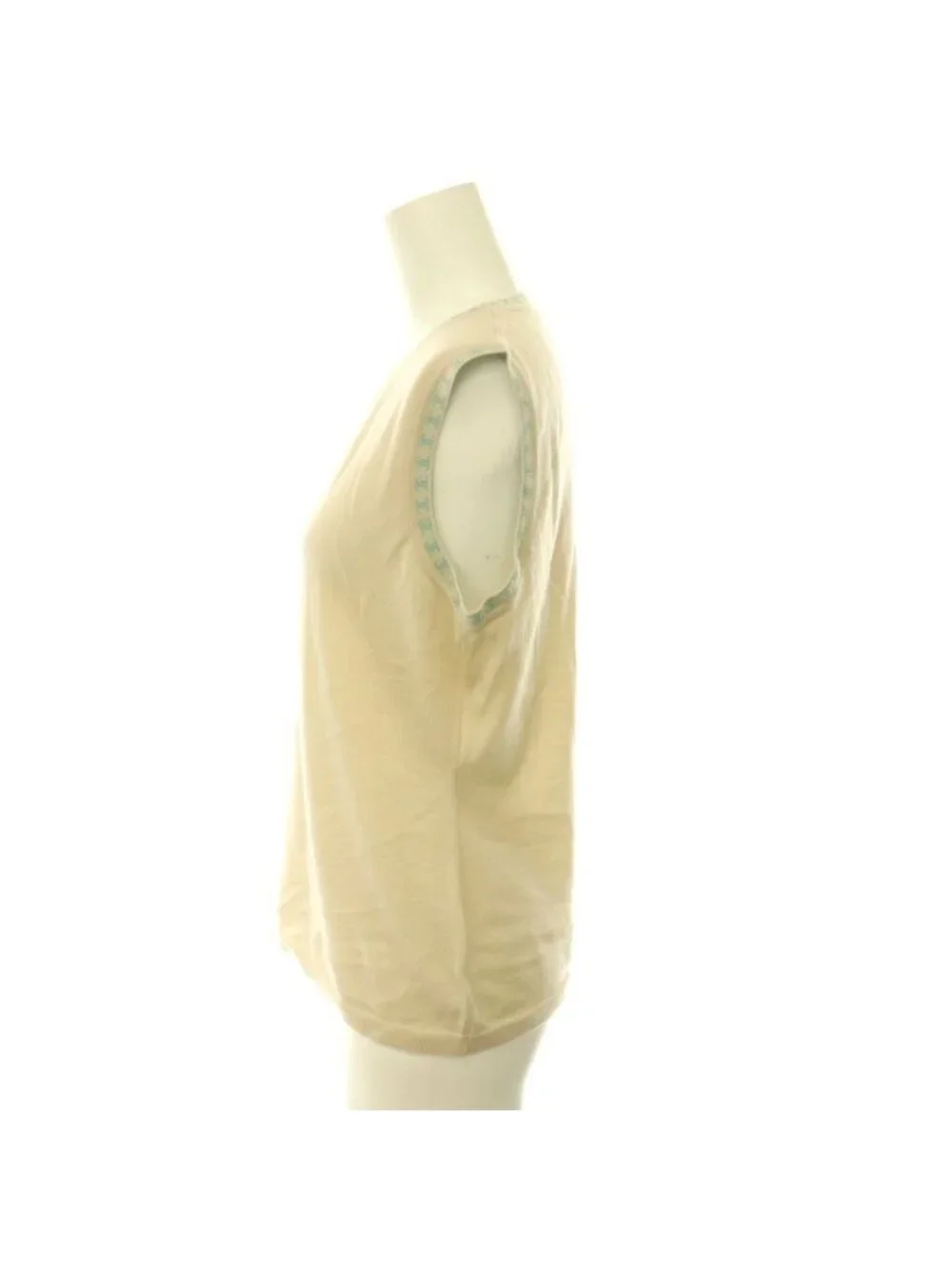 Chanel Summer Knit Sleeveless Cashmere CC Logo Bicolor 42 Beige BB Sweater
